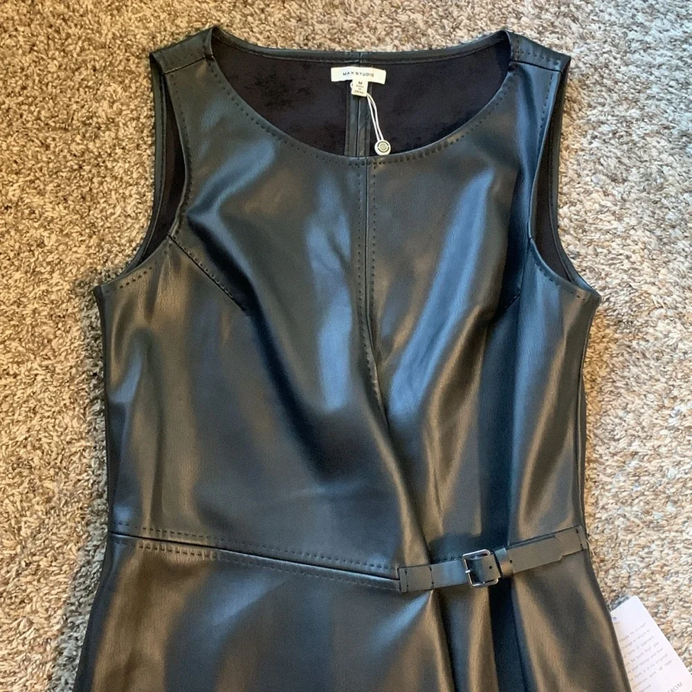 Max Studio Black Leather Dress Nordstrom Size Medium - Picture 2 of 7